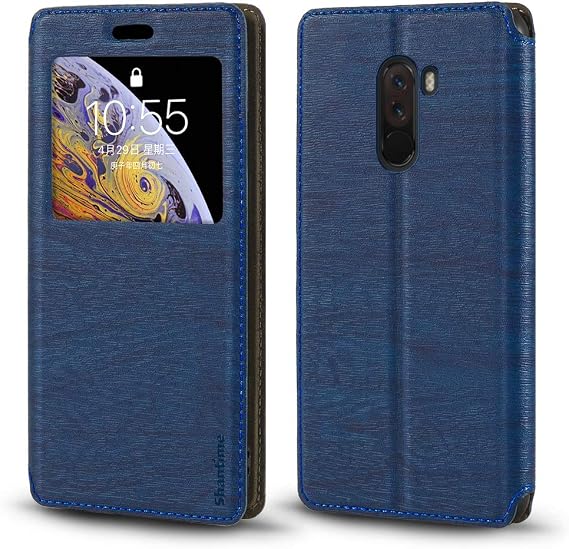 Window Leather Case for Pocophone F1 - Blue