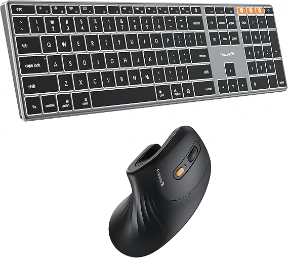 ProtoArc EM11 NL Ergonomic Mouse & K110-A Aluminum Backlit Bluetooth Keyboard for Mac