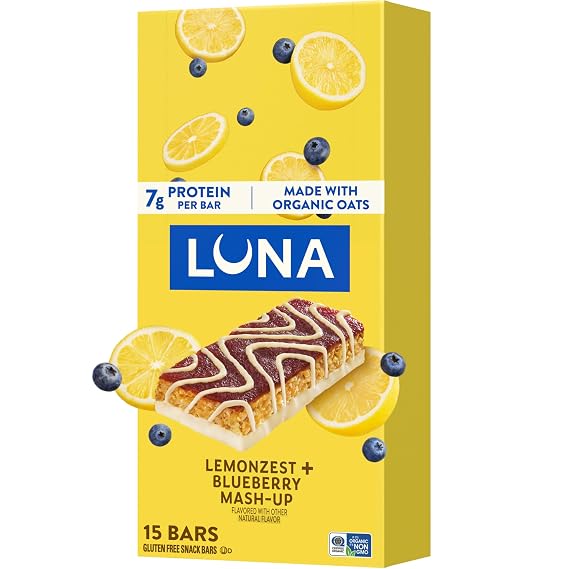 LUNA Bar Mash-Ups LemonZest + Blueberry, Gluten Free Snack Bars, 15ct