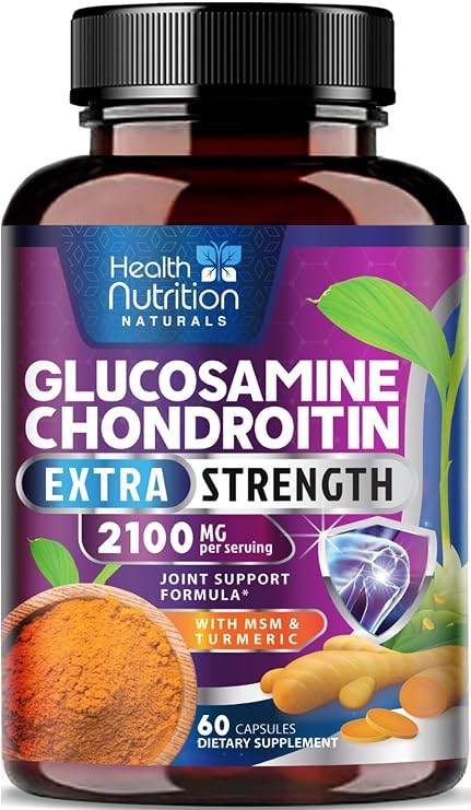 Glucosamine Chondroitin MSM Complex 2100mg - 3X Strength Joint Support Supplement with Glucosamine Sulfate, Turmeric, Boswellia - For Cartilage, Mobility & Flexibility - Bottled in USA - 60 Capsules