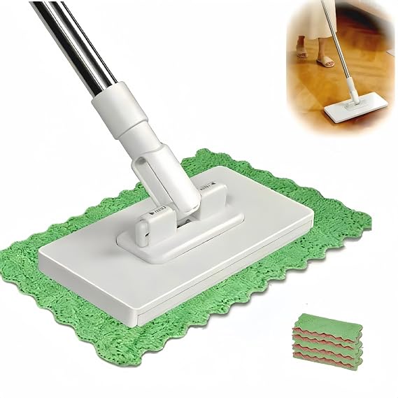 Disposable Dust Mop - 2026 New Mini Mop with One-Click Cloth Change, 4 Reusable Cloths for Wet and Dry Multi-Surface Floor Cleaning
