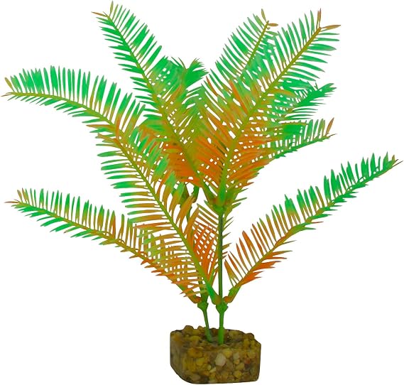GloFish Plant Aquarium Decor, Green and Orange Medium, Fluorescent Under Blue LED Light