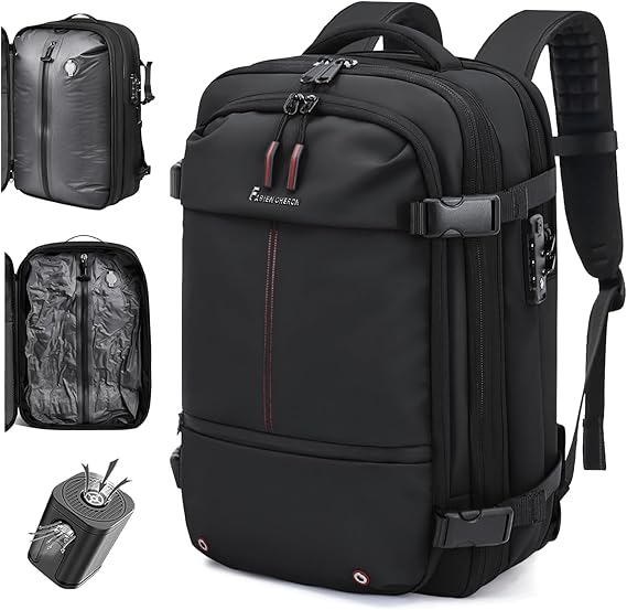 Travel Backpack with Vacuum System,60L Expandable Vacuum Backpack Travel with TSA Lock,17.3 inch Laptop Backpacks Vacpack Backpacks with Vacuum(Black,External Air Pump)