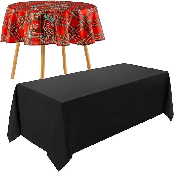 VidaFete Black Rectangle Tablecloth 90 * 132inch and Christmas Checkered Rectangle Tablecloth 60inch Round