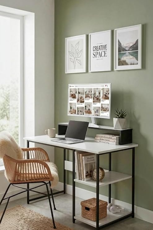 Vienna 2 Raflı Metal Ayak Çalışma Masası Laptop Bilgisayar Masası 60x120cm, Siyah - Beyaz