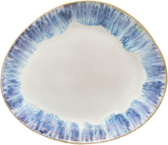 Costa Nova Ceramic Stoneware 11'' Oval Dinner Plate - Brisa Collection, Ria Blue | Microwave & Dishwasher Safe Dinnerware | Food Safe Glazing | Restaurant Quality Tableware