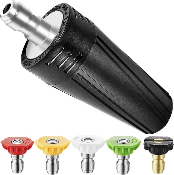 Pressure Washer Turbo Nozzle 5 Spray Tips, 3400 PSI 4.0 GPM | 1/4" Quick Connect, 360 Rotating Power Washer Tips, Replacement For Ryobi, Karcher, Greenworks, and More
