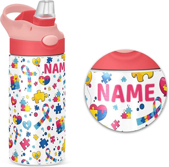 Stainless Steel Water Bottle for kids - 12 Ounce Stainless Steel Vacuum Insulated Water Bottle for Girls children,Double Wall Vacuum Insulated Bottles (Autism custom made)