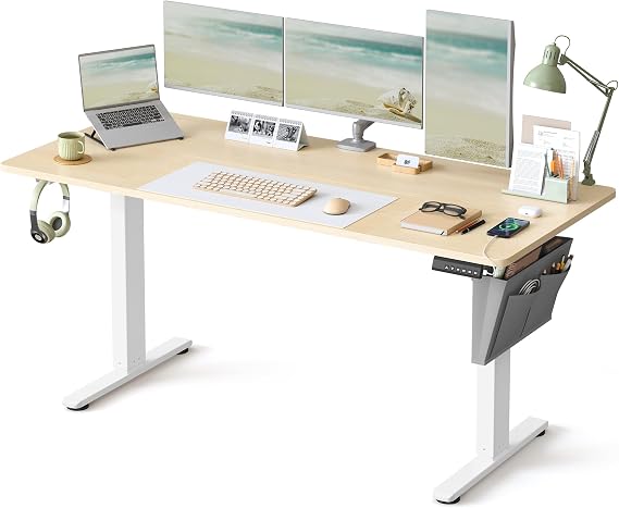 VASAGLE Electric Standing Desk, Height Adjustable Desk, 160 x 70 cm, Continuous Adjustment, Spliced Tabletop, 4 Memory Heights, Golden Oak LSD136YA02