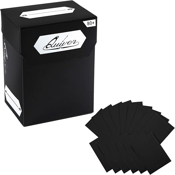 Quiver Time Siyah Standart Ticaret Kartı Güverte Kutusu ve Kol Paketi - Çift Bölmeli 80+ Güverte Bloğu (Commander MTG Güverte Kutusu MTG) + 100 Artemis Siyah Kart Kılıfı Siyah iç kısım (66 x 93 mm)