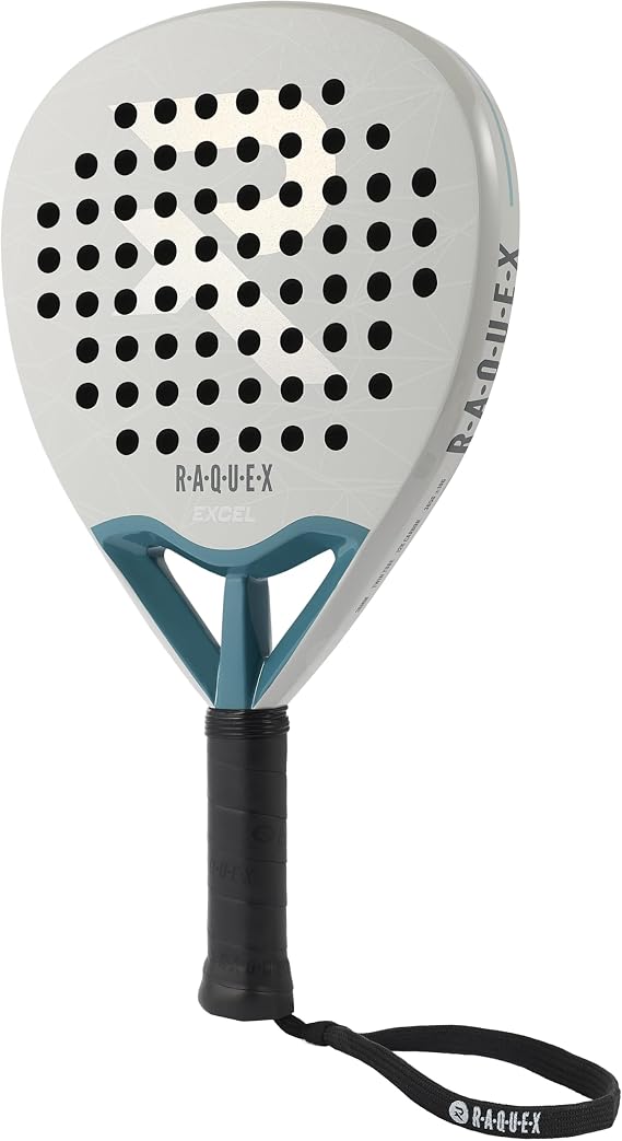 Raquex Excel Padel Racket - Black or White - 12K Carbon Frame, British Design, Reactive ImpactCore EVA 15 Foam, Tear Drop Shape, Twin Tube System for Durability - with Wrist Strap