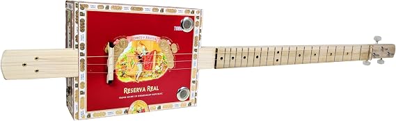 Complete DIY 3-String Fretted Cigar Box Guitar Kit with Neck - includes Acoustic/Electric Pickup