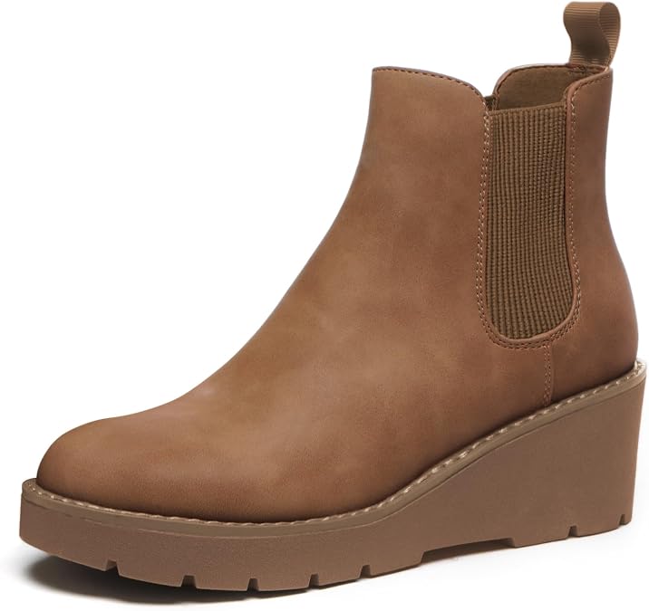 Athlefit Women's Platform Wedge Chelsea Ankle Boots