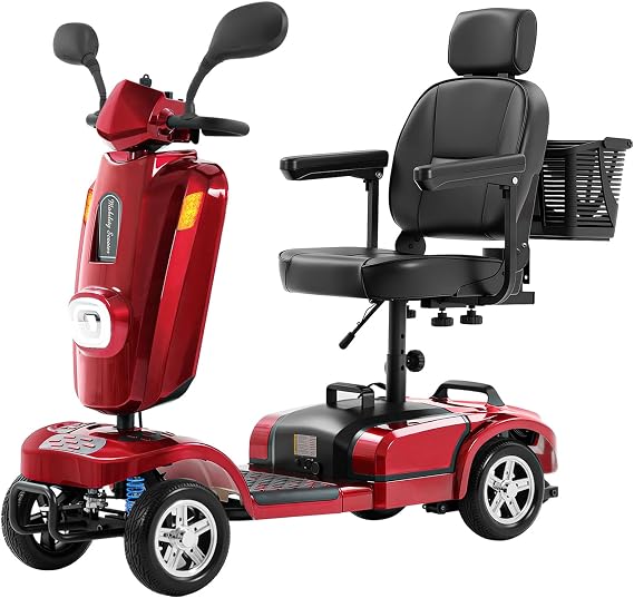 Heavy Duty Mobility Scooter for Seniors/Adults, 500W 450LBS Capacity 4 Wheel Scooter, All Terrain Mobility Scooters, Detachable Lithium Battery, 10" Off Road Tires, Long Range 9MPH,Red 20Miles