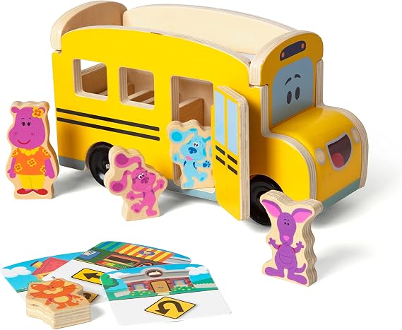 Melissa & Doug Blue's Clues & You! Wooden Pull-Back School Bus (9 Pieces)