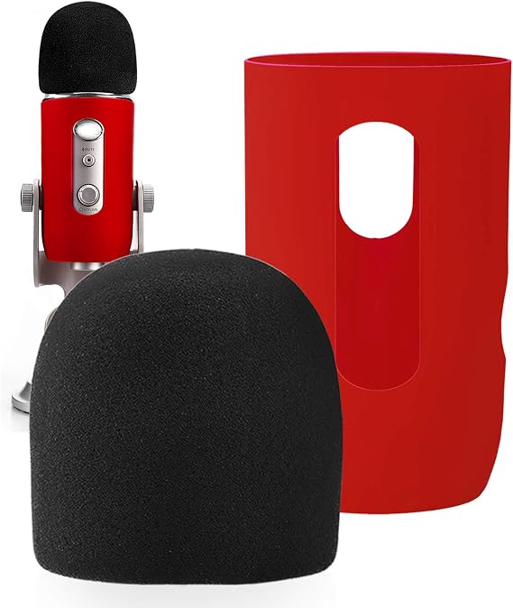 YOUSHARES Microphone Windscreen Foam - Mic Cover Pop Filter Windshield &Protector for Blue Yeti, Yeti Pro Condenser Microphones (Red)
