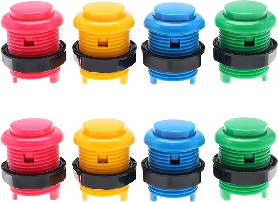 8PCS Push Button Compatible with Arcade Machine Games Multicolour Video Games Button Games Replacement Accessories 4 Colours