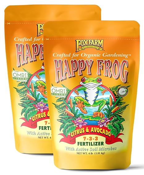 FoxFarm Happy Frog Citrus and Avocado Fertilizer- OMRI Listed Citrus Fertilizer, Slow-Release Nitrogen, Calcium & Sulfur for Citrus & Avocado Trees - 4 lb, Pack of 2