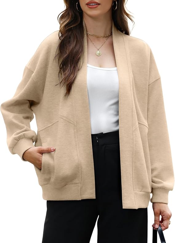 Arssm Women Sweatshirt Cardigan Cotton Oversized Open Front Drop Shoulder Long Sleeve Fall Cardigan