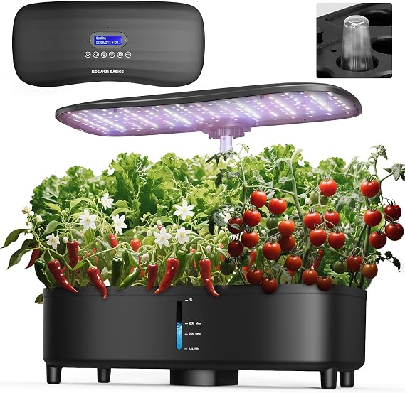NEEWER Basics Silent Aeroponics Growing System Kit, Hydroponics with Atomization Tech LED Grow Light 3 Modes 15 Seed Pods Timer LCD, Indoor Gardening Plant Food Vegetable Herb Garden Planter, HGS02
