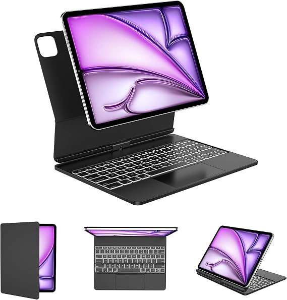Keyboard Case for iPad Air 11-inch (M3 2025 / M2 2024) & iPad Pro 11 (4th/3rd/2nd/1st Gen) & iPad Air 5th &4th Gen, 360 Rotatable, Floating Cantilever Stand with Multi-Touch Trackpad,Grey