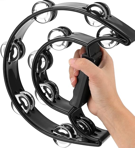 Tambourine,Half Moon Tambourine Double Row Musical Tamborines Instrument Hand Tamborine with 20 Jingles Hand Percussion Shaker Musical Instruments for Adults Party Church KTV Bar Black