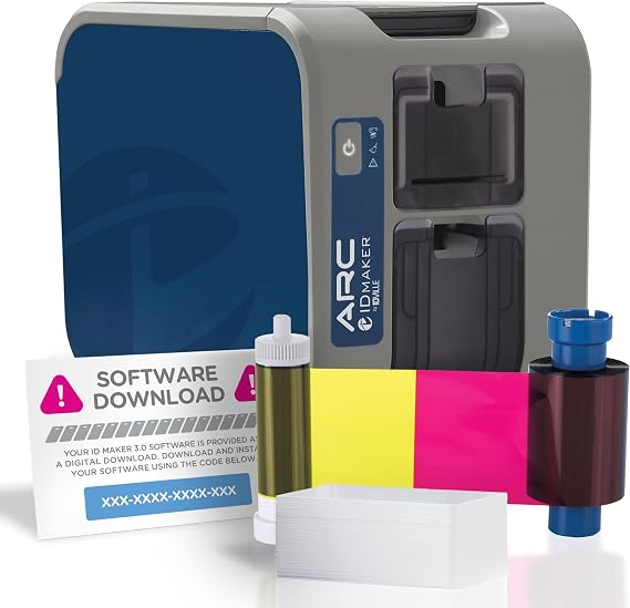 ID Maker Arc 1-Sided ID Card Printer & Supply Kit for Badge Printing - ID Maker Software Basic Edition
