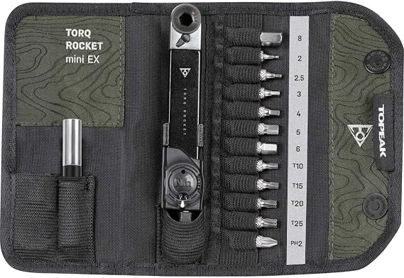Topeak Unisex Rocket Mini Ex Cycle Torque Wrench Set, Black/Green, 14.5 X 7 X 3 Cm EU