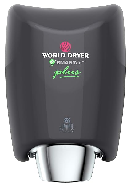 World Dryer SMARTdriPlus High-Speed Energy-Efficient Hand Dryer, Flexible Ctrl, Single Port, 110-120V - Black/Aluminum