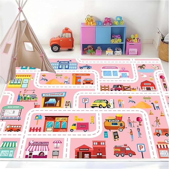 Car Play Mat Kid Playroom Rug Non Slip Road Rugs for Kids Toy Cars ,31x47in with Non-Slip Backing Low Pile Car Mat for Kid Toy Cars for Classroom
