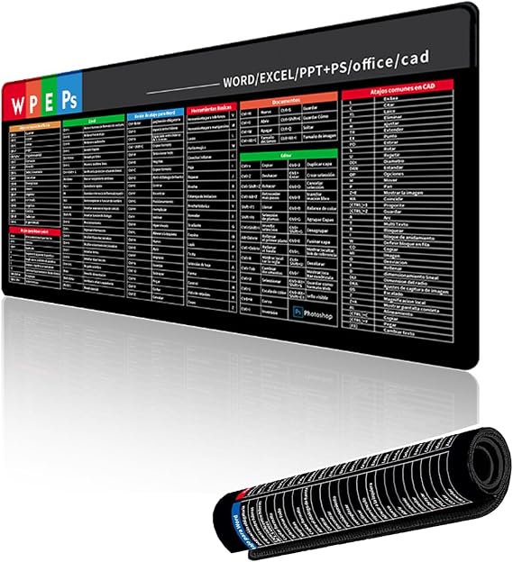 Alfombrilla Con Atajos De Excel Espanol,Tapete Con Atajos De Excel Espanol,Excel Mouse Pad Shortcuts Formulas,Mouse Pad Excel Cheat Sheet,Large Desk Mouse Pad Desktop Mat (Spanish-2)