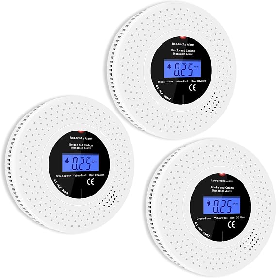 Combined Smoke Detectors and Carbon Monoxide Detectors 10 Year Life Smoke and Carbon Monoxide Detector with Replaceable Batteries EN 14604 and EN 50291 Approved Pack of 3