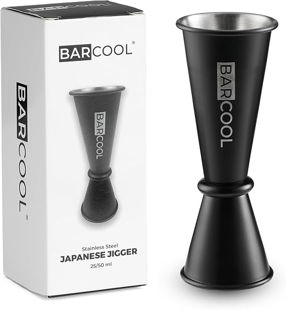 Barcool Japanese Style Jigger, 50ml/25ml, Blackened Stainless Steel, Black