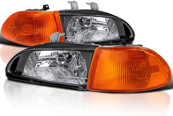 SPEC-D TUNING Black Headlights + Amber Corner Lights | For 1992-1995 Honda Civic EG 4Dr Sedan