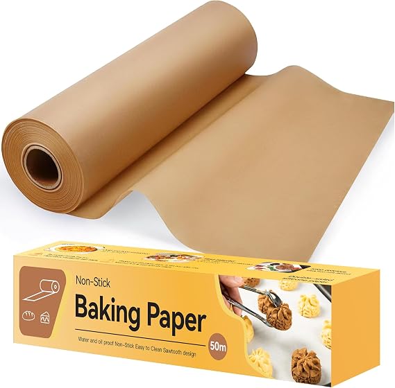 Baking Paper 50m Baking Parchment Paper Unbleached Premium Quality Greaseproof Paper for Kitchen,Oven Safe Food Grade Material Baking, Cooking,