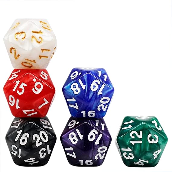 D20 Polyhedral Dice,6 Pieces 20 Sided DND Dice,22mm Large Pearl Mixed Color Dices Assortment D20 Dice,20 Sided Cube DND Dice Set for Dungeons and Dragons, RPG, MTG Table Games(6 Colours)