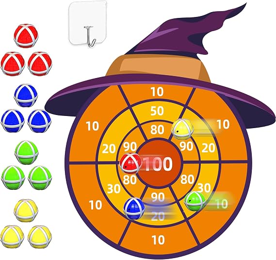 Halloween Decorations - 76cm Large Halloween Decorations Outdoor Indoor for Kids Age 3-10 Halloween Witch Dartboard with 12 Sticky Balls for Boys Girls Party Games