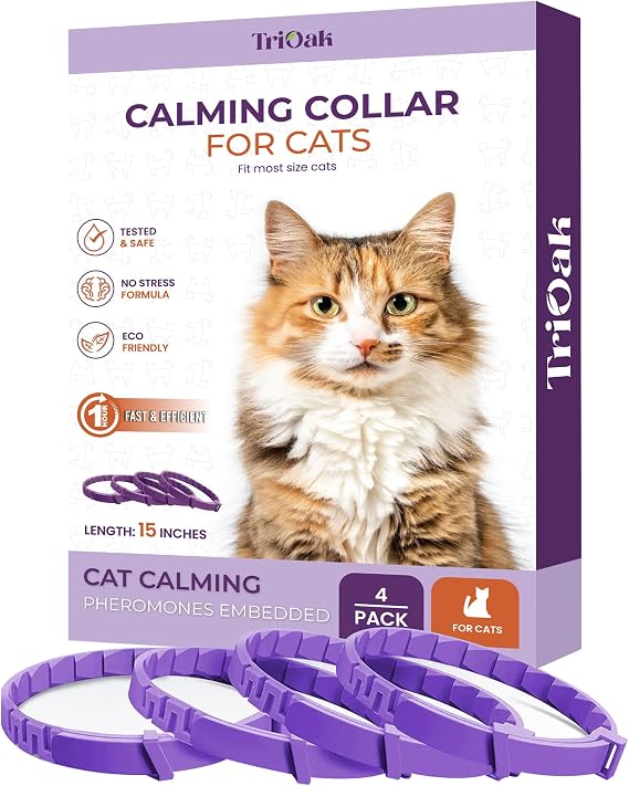 Pheromone Calming Collar for Cats: Breakaway Cat Calming Collar for Anxiety, Separation Stress, Multicat Aggression, Spraying, Meowing - for Indoor Use, Moving & Travel, 4 Pack (Purple)