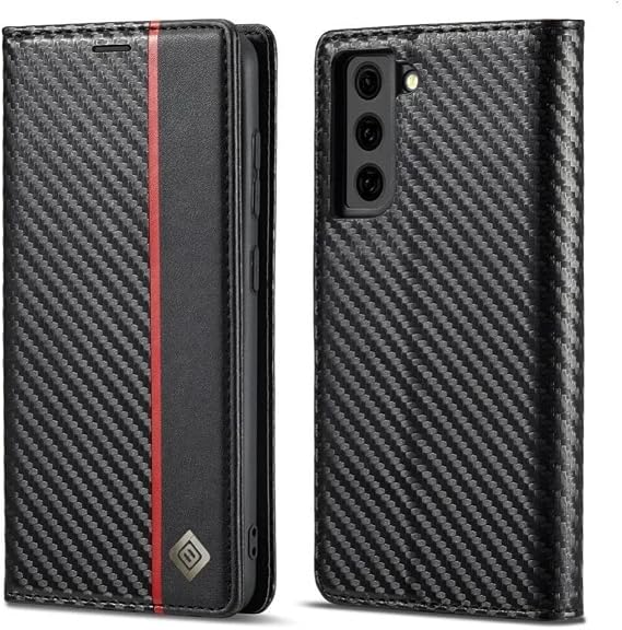 Generic case Compatible with Samsung Galaxy A16 5G (Color : Black Design Lines) Carbon Fiber flip Case Leather Wallet Cover
