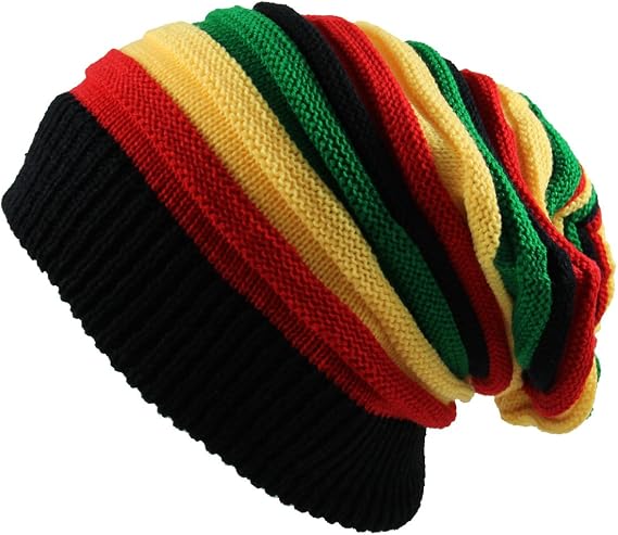RW mens Classic Rasta Slinky Beanie, Black/Rasta, One Size