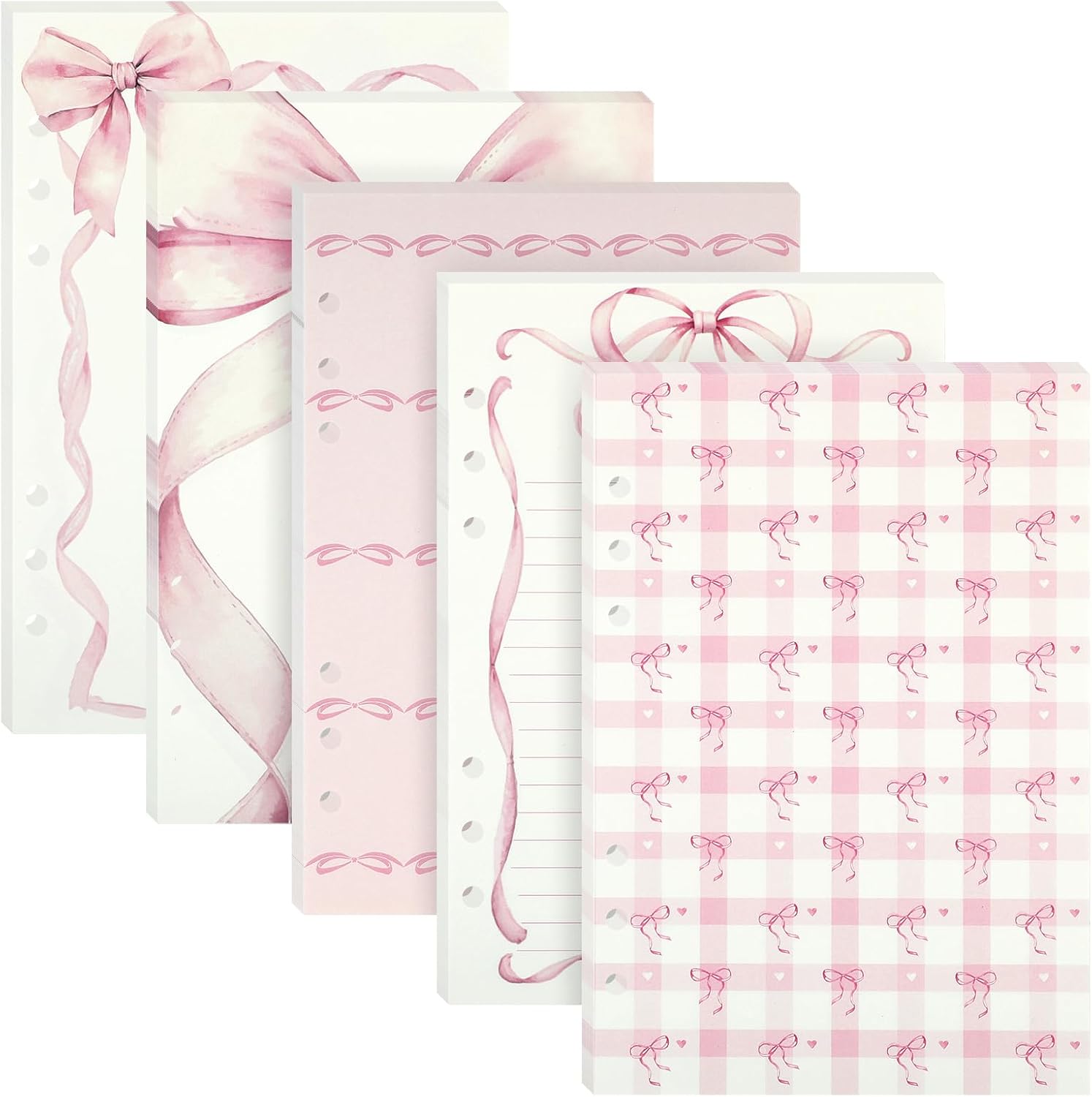 100 Sheets Pink Bow A5 Refills Paper for Planner Inserts Binder, Thick 6 Hole Notebook Refill, 120GSM Filler Insert Loose Leaf Paper for A5 6 Ring Binder Travel Journal Diary Budget, Lined & Blank