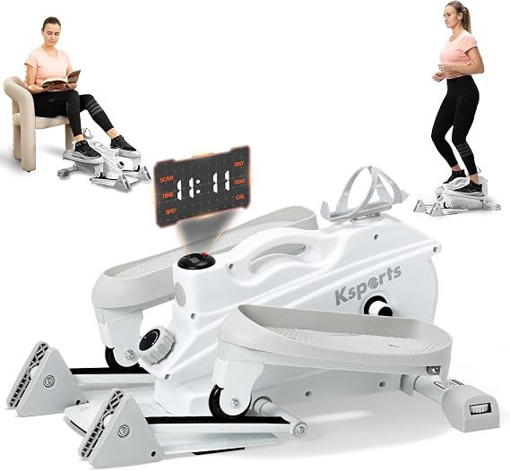 Ksports Mini Elliptical with Optional Handles & Seat, 3 Levels Manual Incline, Quiet Infinite Adjustable Magnetic Resistance, and LED Display Joint-Friendly and Versatile Design