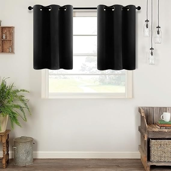 MRTREES Blackout Kitchen Tier Curtains, Short Cafe Curtains Room Darkening, Triple Weave Small Bathroom Window Curtain Tiers Grommet Top Half Window Curtain Treatment(2 Panels, 34x36 Inches, Black)