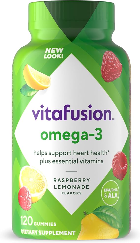 Vitafusion Omega-3 Gummy Vitamins, Berry Lemonade Flavored, Heart Health Vitamins(1) With Omega 3 EPA/DHA and Vitamins A, C, D and E, Americas Number 1 Vitamin Brand, 60 Day Supply, 120 Count