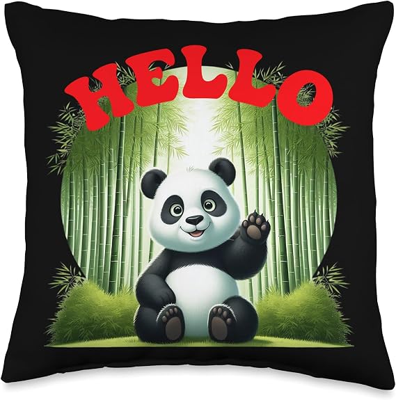 Cute Adorable Hello Panda Greetings Bamboo Buddy Throw Pillow