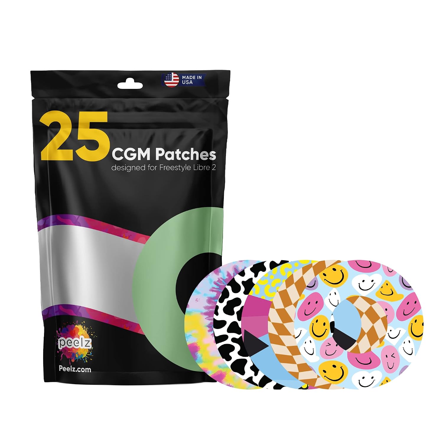 Peelz Freestyle Libre 2 Adhesive Patch Tape - Compatible with Libre 2 Sensor - Waterproof & Breathable Pre-Cut Patch - Skin-Friendly Cover Tape for Glucose Monitor - Pack of 15 Groovy
