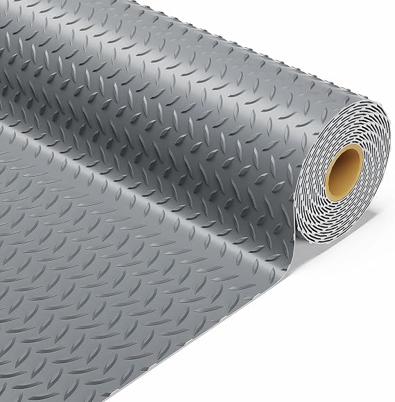 4x10 FT Garage Floor Mat, Upgraded 3.6mm Extra Thick Heavy Duty Flooring Roll for Under Car, Golf Cart Mat, Diamond Plate Rubber Motorcycle Mat, Non-Slip Floor Protector for Garage, Gray