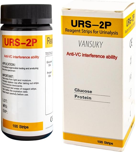 100 x Glucose & Protein Urine Test Strips – 30s Rapid Home Kidney Health Screening Kit – Anti-VC Interference, PET Material, Professional Accuracy for Early Detection