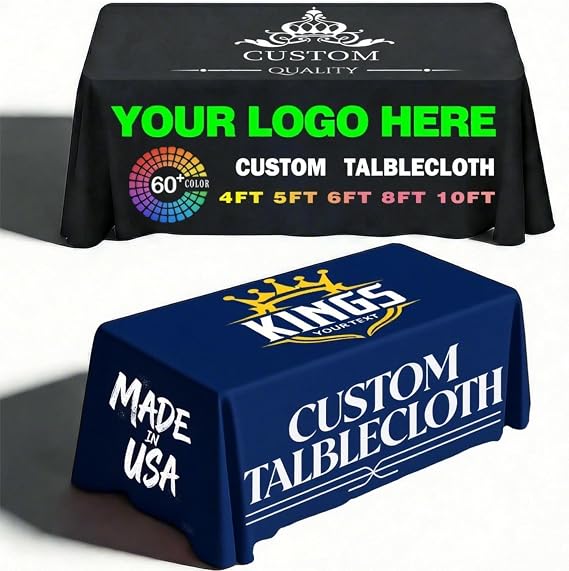Personalized Table Cloth with Logo 4/5/6/8/10FT Custom Table Cloth for Business Tradeshow Events Company School Shop Wedding Other Important 10 FT (120x 30x 30)