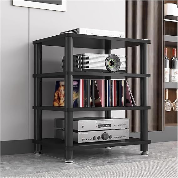 4 Tier Audio Video Equipment Rack Stereo Component Console Stand Media Cabinet, Speaker Amplifier Record Player CD Turntable Receiver Shelves Gaming Devices Electronic Storage U(Black-4 Tier)